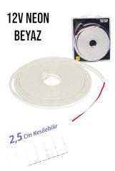12 Volt Neon Şerit LED Beyaz 5 Metre Rulo