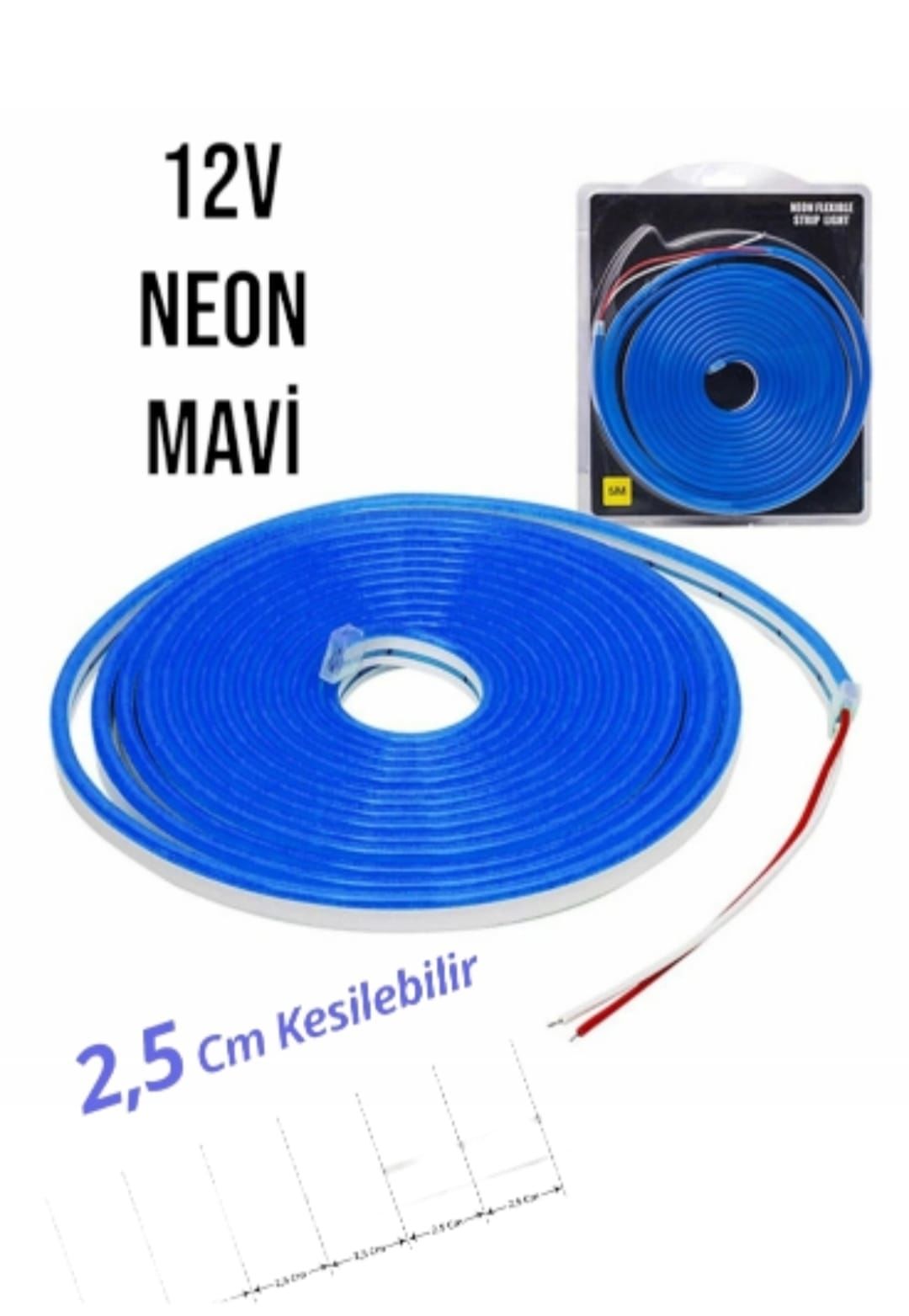12 Volt Neon Şerit LED Mavi 5 Metre Rulo