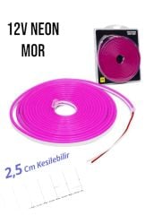 12 Volt Neon Şerit LED Mor 5 Metre  Rulo